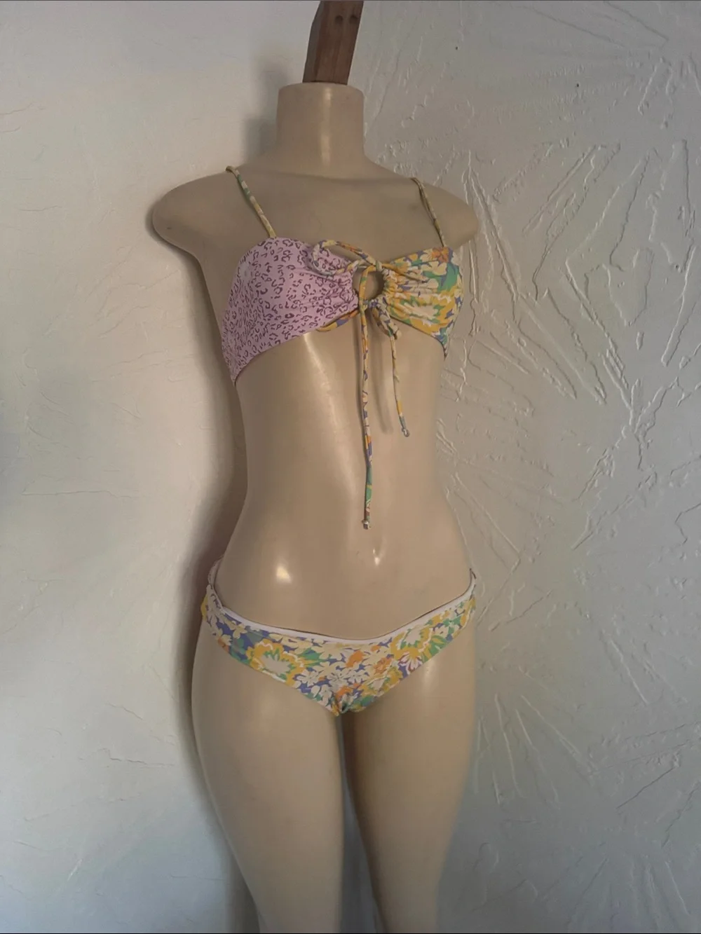 Floral & Lavender Tie-Front Bikini Set S